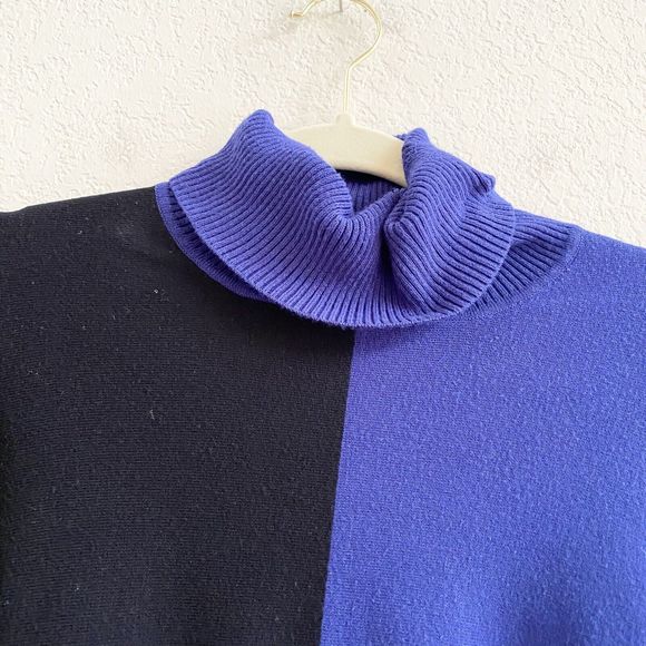 Alfani‎ Black Blue Grey Colorblock Asymmetrical Hem Turtleneck Poncho Sweater Sm - Picture 10 of 13
